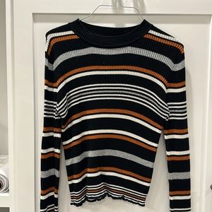 Black, orange, gray striped cropped sweater